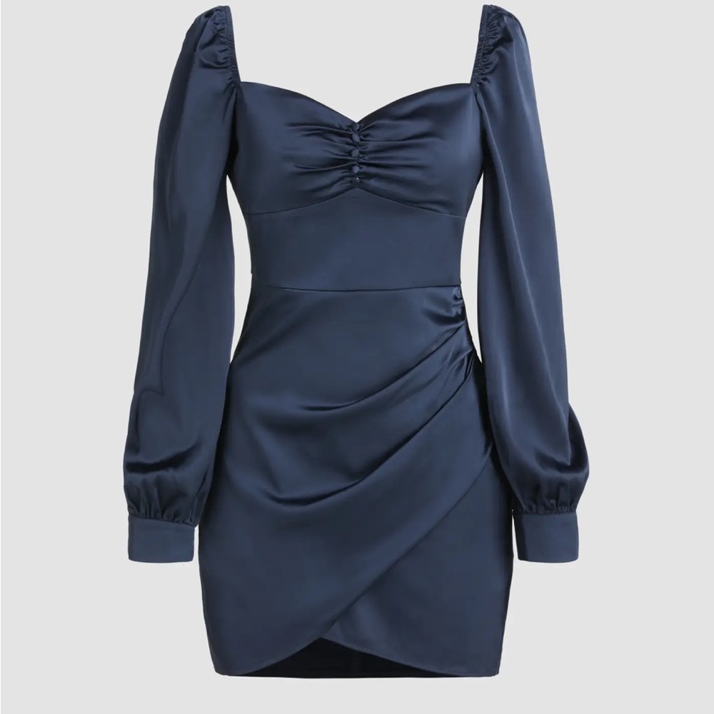 Cider Satin U-neckline Ruched mini dress